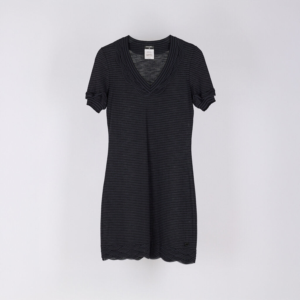 Chanel Grey & Black Stripe Cotton Shirt Dress