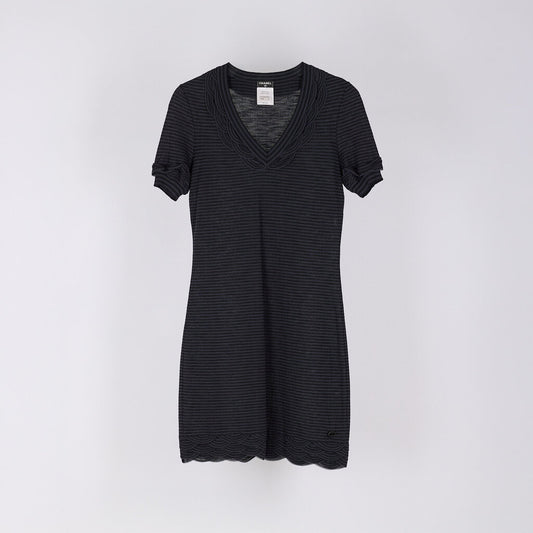 Chanel Grey & Black Stripe Cotton Shirt Dress