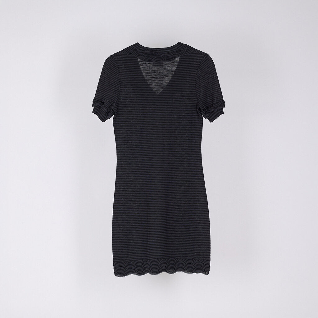 Chanel Grey & Black Stripe Cotton Shirt Dress