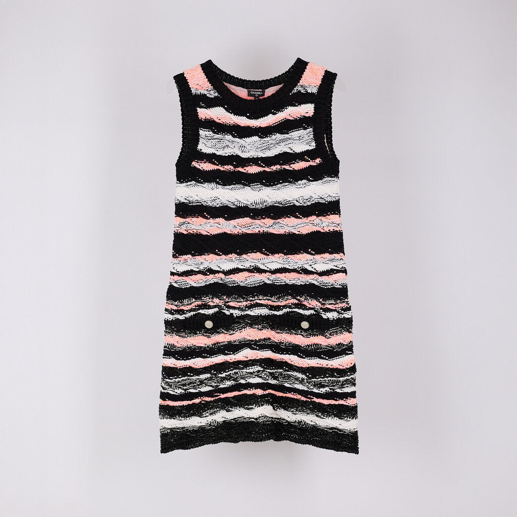 Chanel 2020 Pink & Black Knit Swing Dress