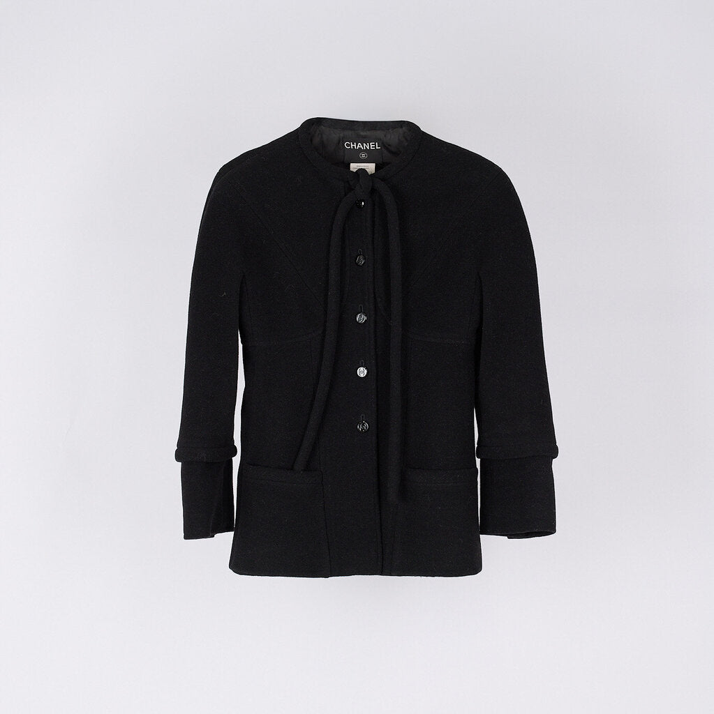 Chanel 1998 Runway Wool & Cashmere Blend Tie-Neck Coat