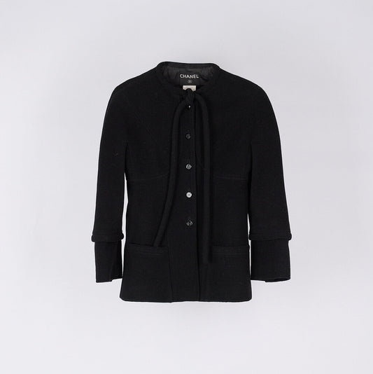 Chanel 1998 Runway Wool & Cashmere Blend Tie-Neck Coat