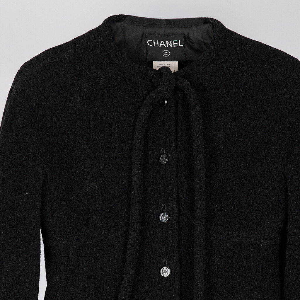 Chanel 1998 Runway Wool & Cashmere Blend Tie-Neck Coat