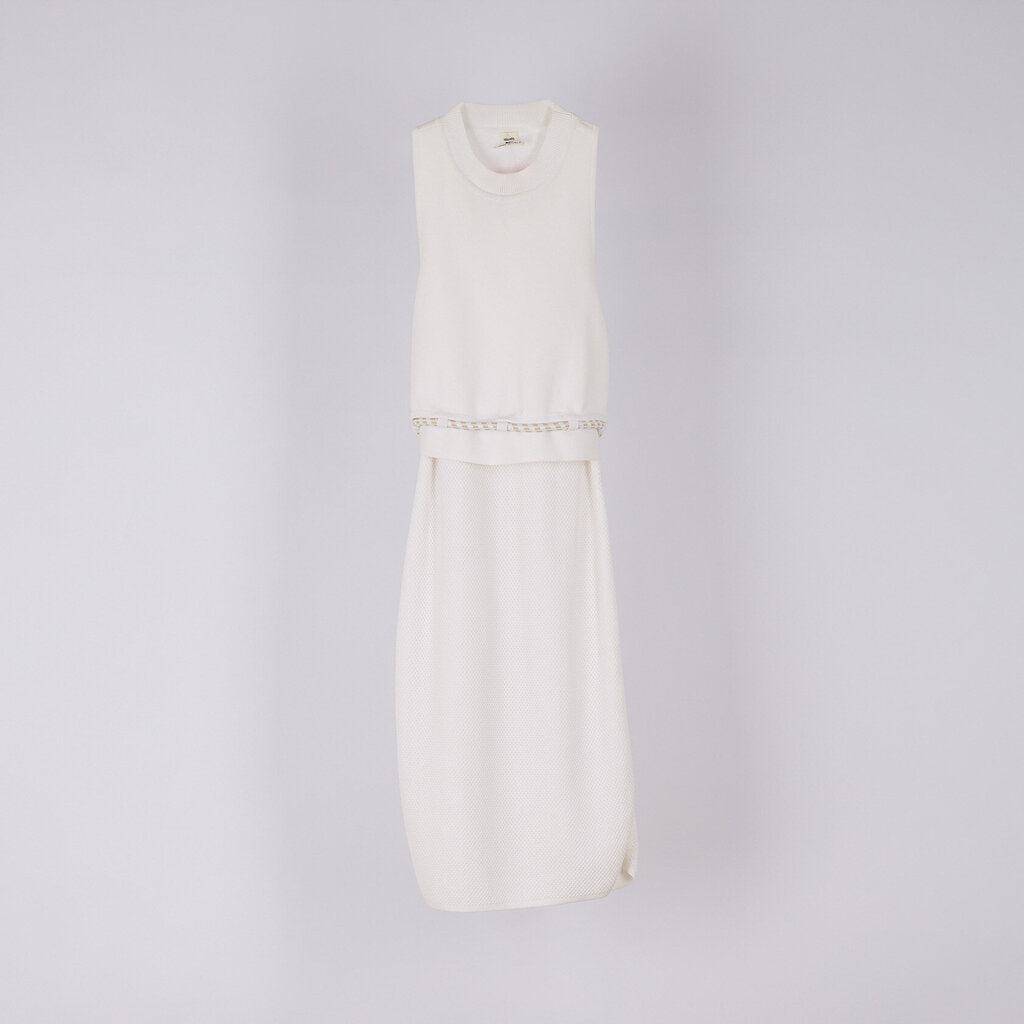 Hermes White & Grey Sleeveless Mini Cotton Blend Tie Dress