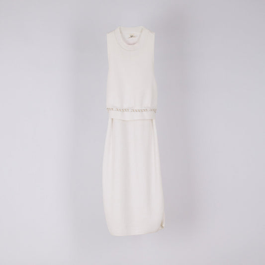 Hermes White & Grey Sleeveless Mini Cotton Blend Tie Dress