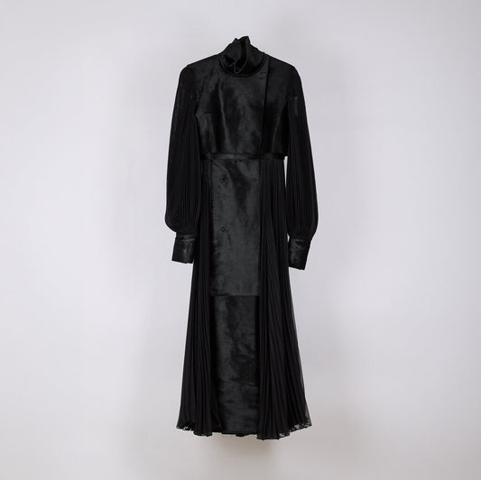Balmain 2024 Runway Cow Leather Sheer Pleated Long Coat