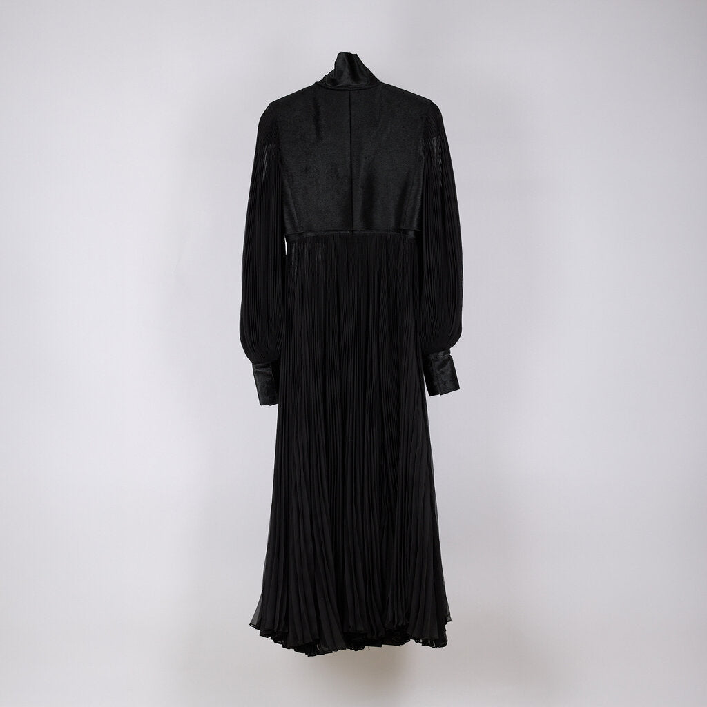 Balmain 2024 Runway Cow Leather Sheer Pleated Long Coat