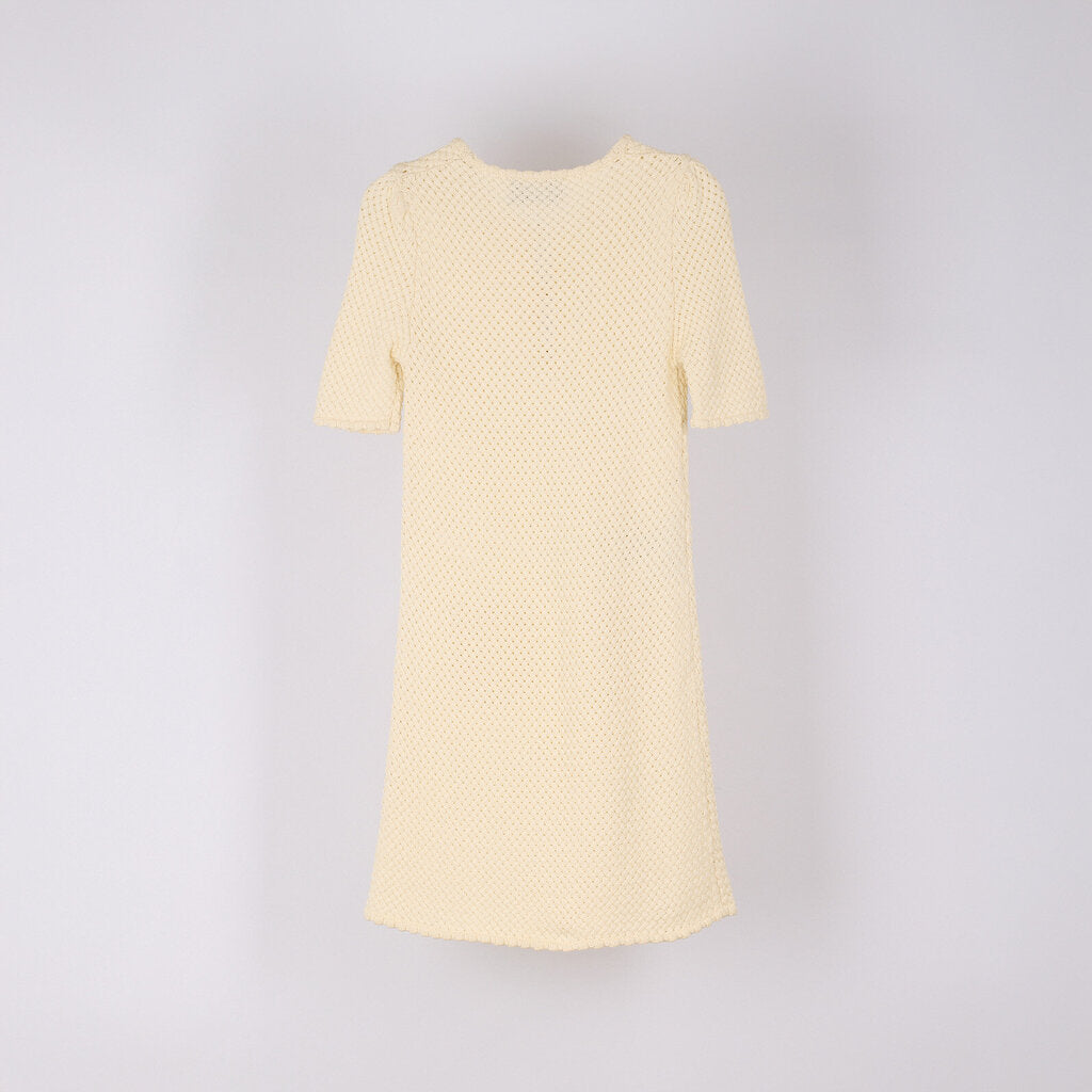 Gucci Ivory Cotton Woven Gold Button Dress