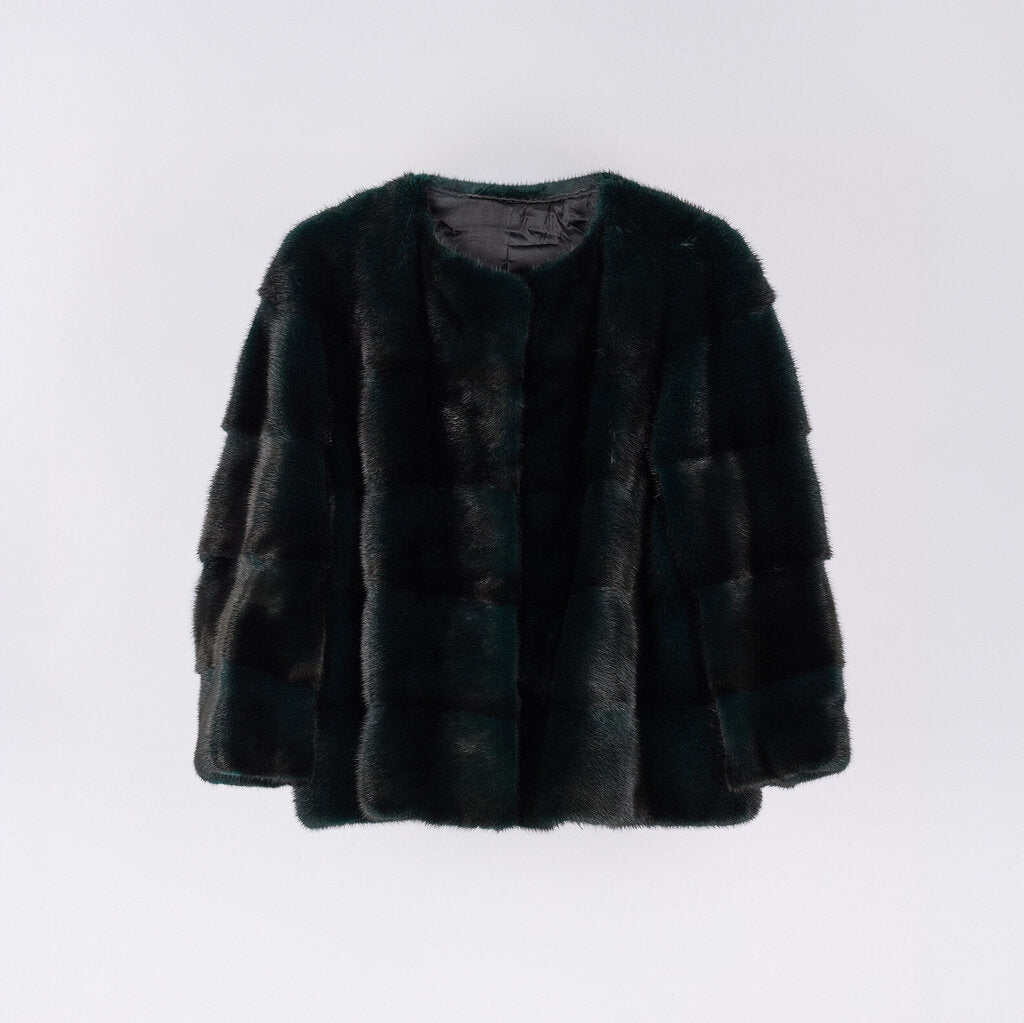 Lilly E Violetta Green Mink Cropped Jacket