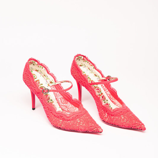 Gucci Pink Lace Mary Jane Heels