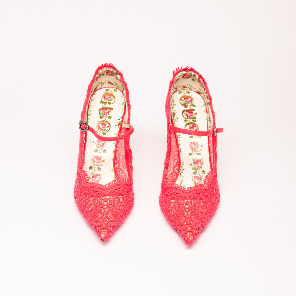 Gucci Pink Lace Mary Jane Heels