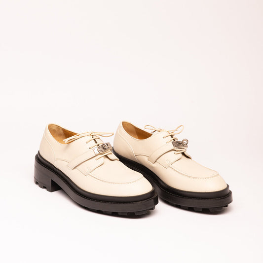 Hermes Ivory Leather First Derby Platform Oxford