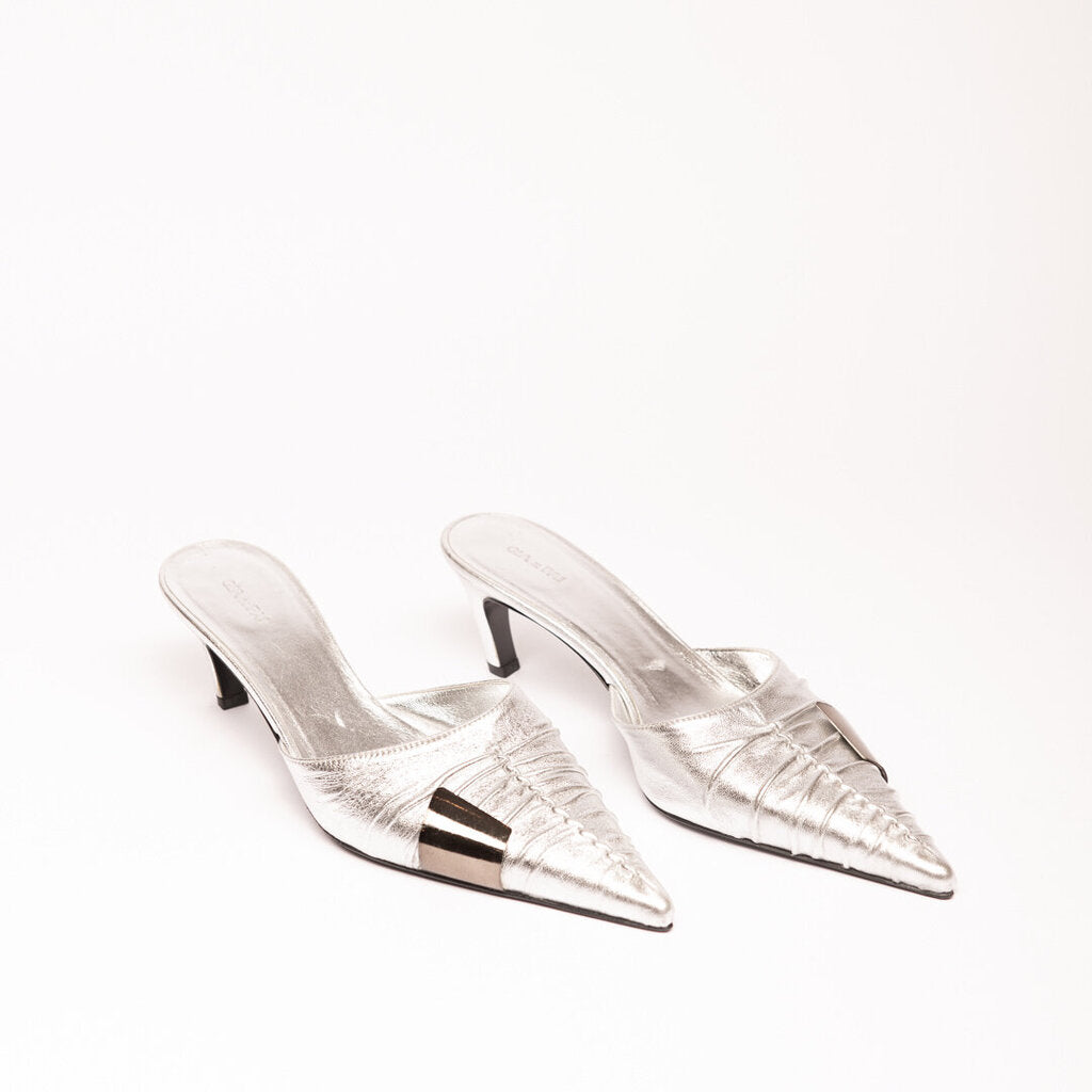 Gia Borghini x Fai Ponti Metallic Silver Leather Mule