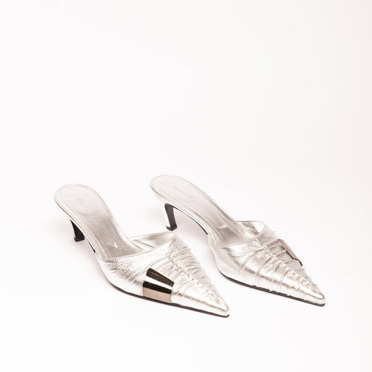Gia Borghini x Fai Ponti Metallic Silver Leather Mule