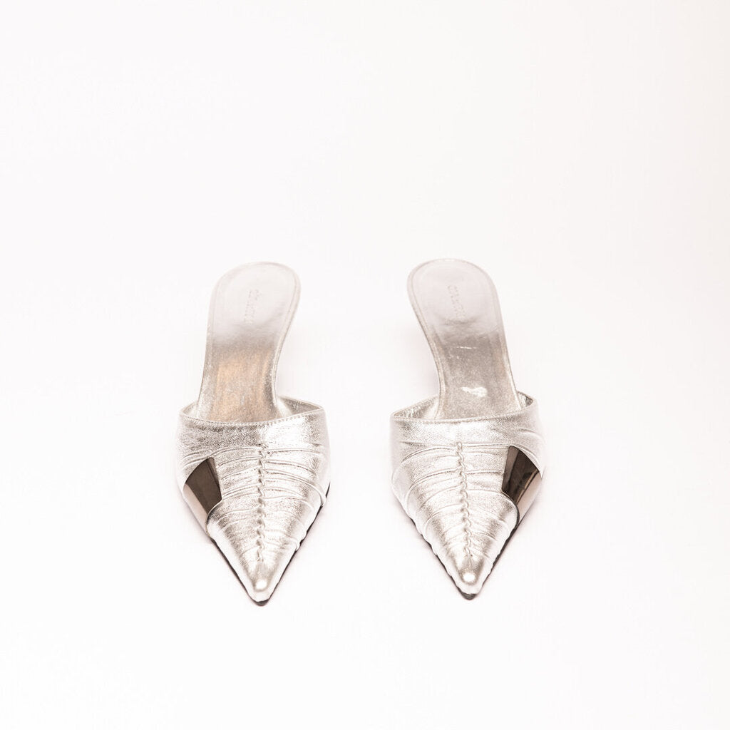 Gia Borghini x Fai Ponti Metallic Silver Leather Mule