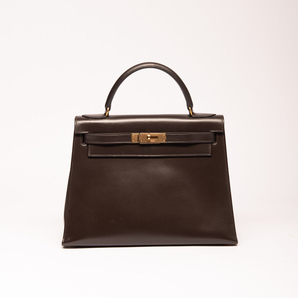 Hermes Chocolate Brown Box Calf Kelly (1983)