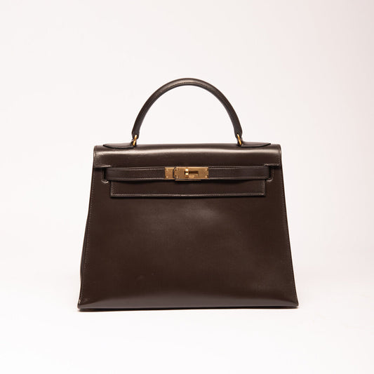 Hermes Chocolate Brown Box Calf Kelly (1983)