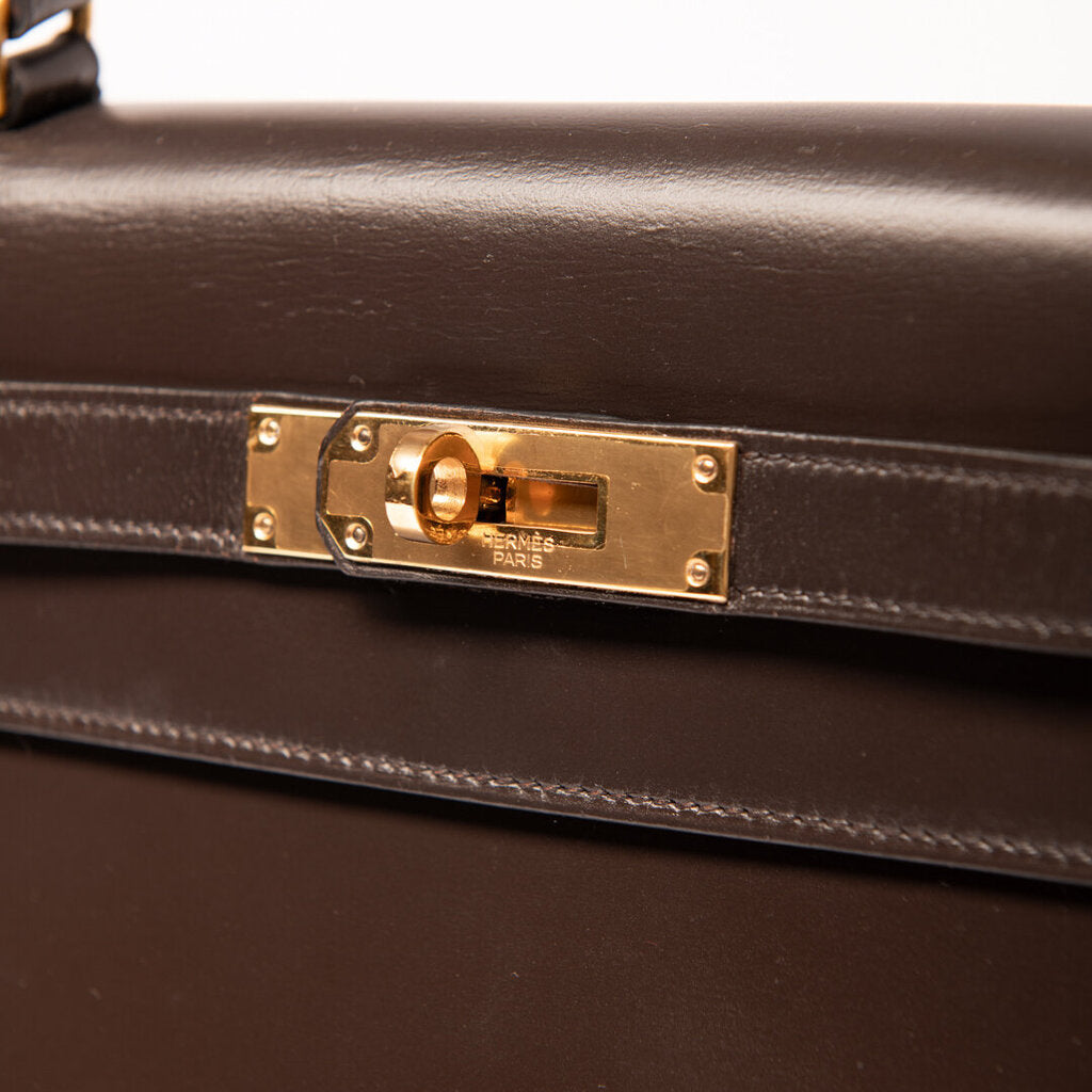 Hermes Chocolate Brown Box Calf Kelly (1983)