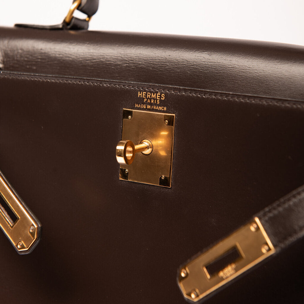 Hermes Chocolate Brown Box Calf Kelly (1983)