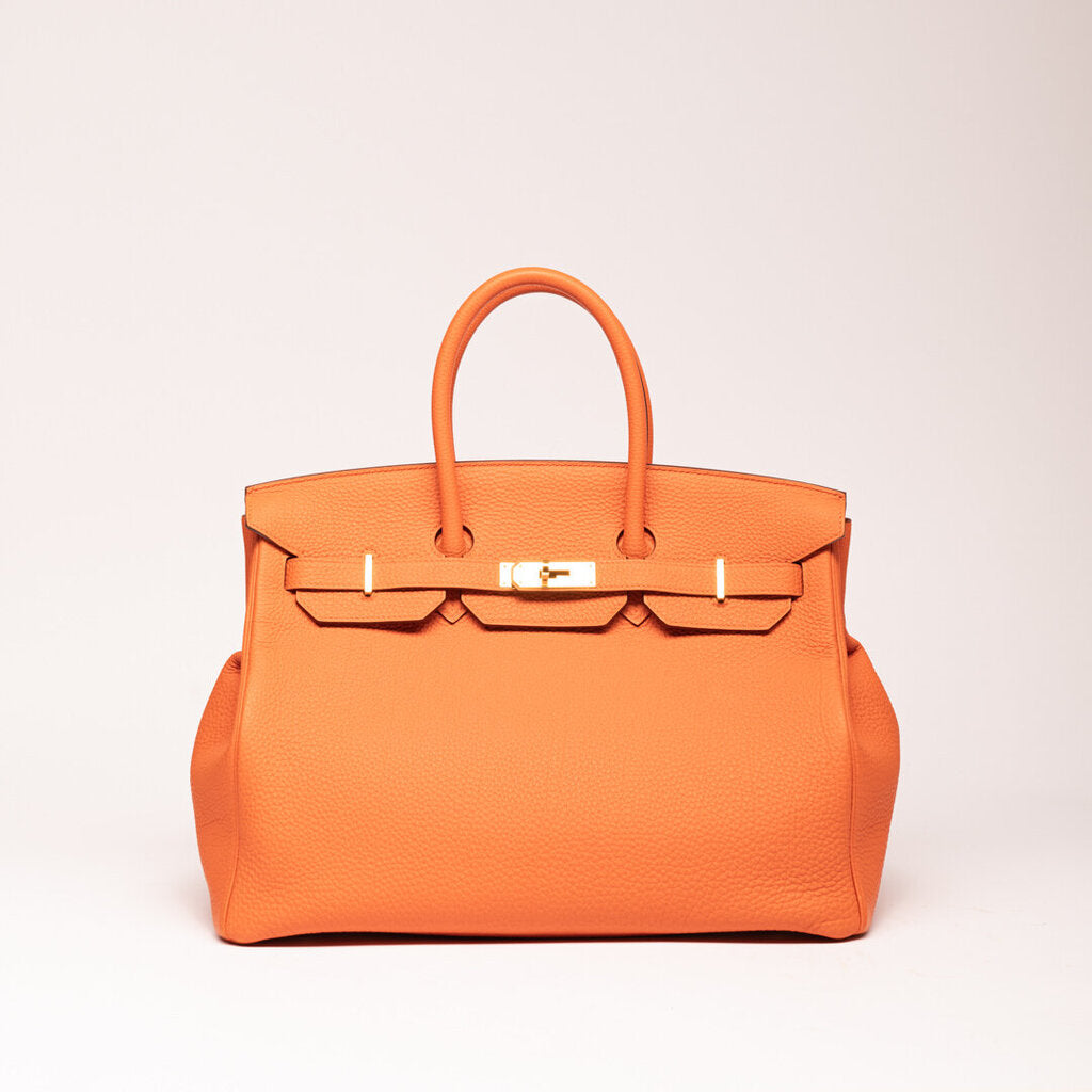 Hermes Orange Clemence Gold Hardware Birkin 35