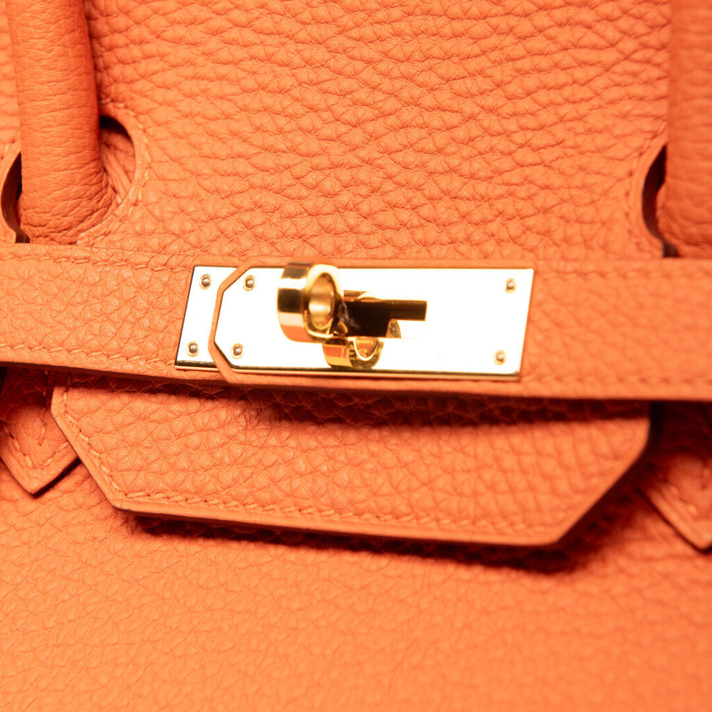 Hermes Orange Clemence Gold Hardware Birkin 35