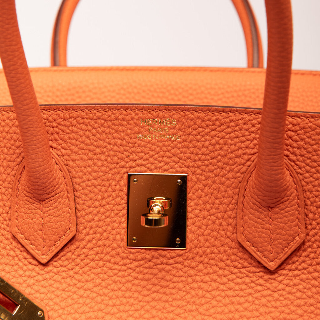 Hermes Orange Clemence Gold Hardware Birkin 35