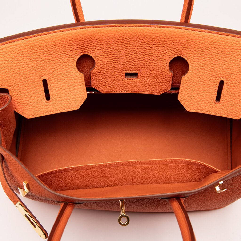 Hermes Orange Clemence Gold Hardware Birkin 35