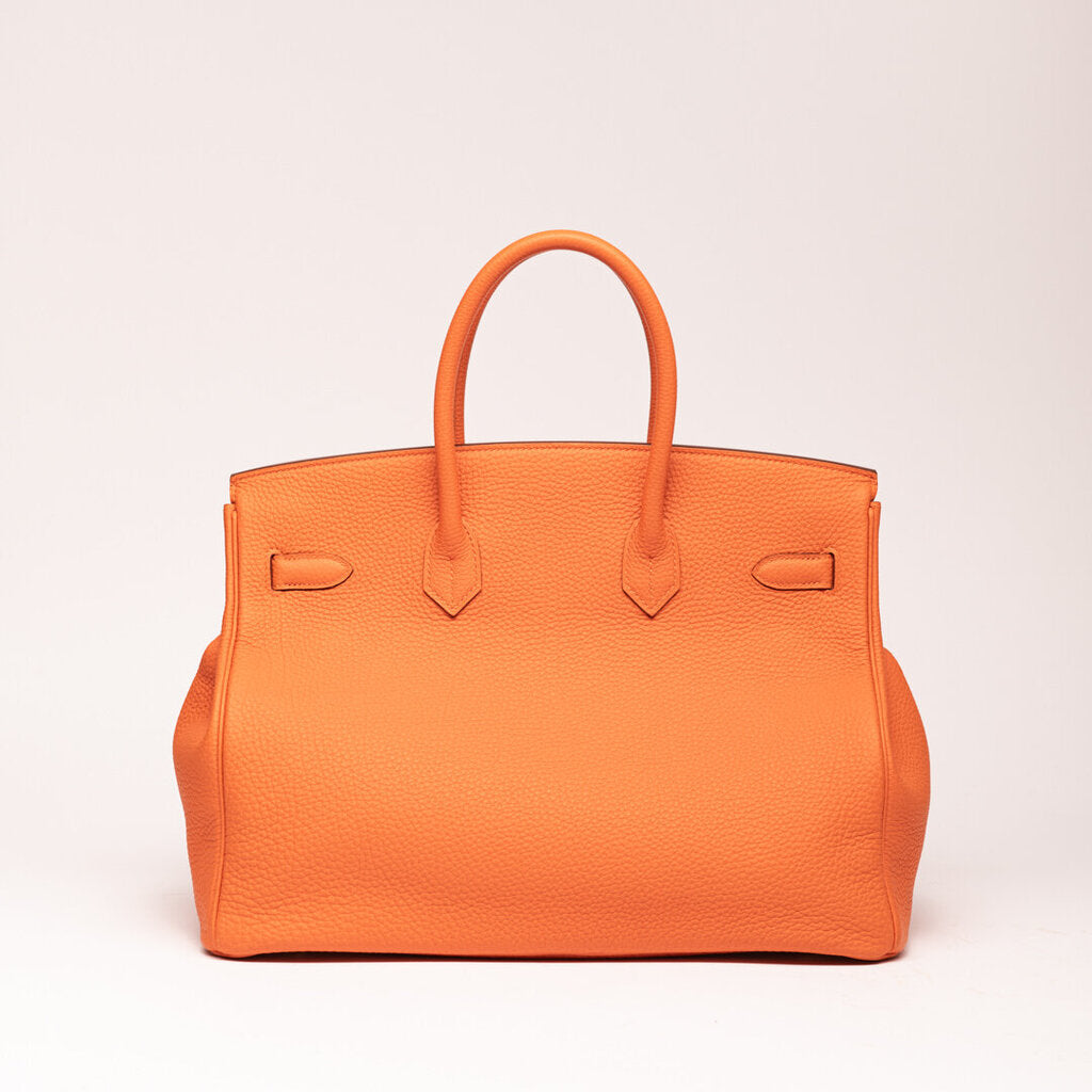 Hermes Orange Clemence Gold Hardware Birkin 35