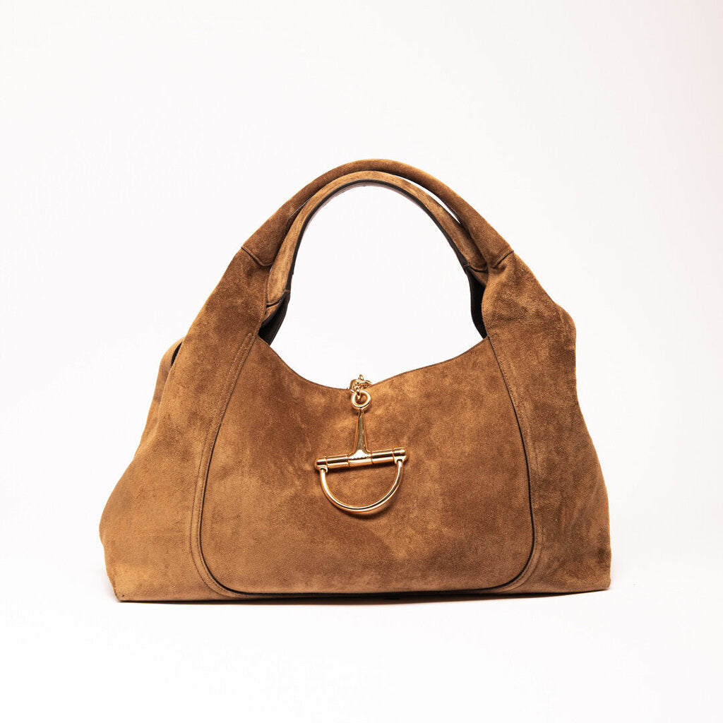Gucci Brown Suede Softbit Maxi Shoulder Bag