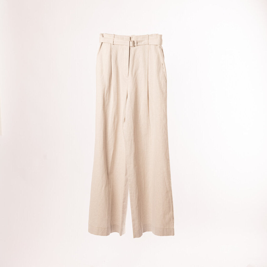 Proenza Schouler Linen & Leather Belted Wide Leg Pant