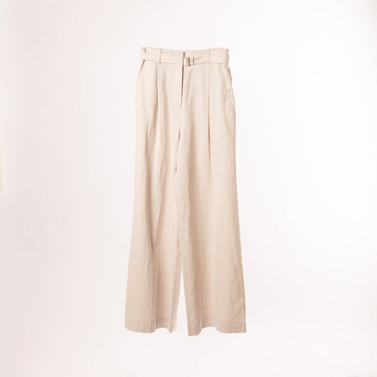 Proenza Schouler Linen & Leather Belted Wide Leg Pant