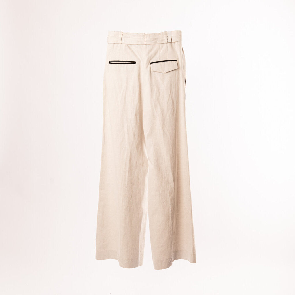 Proenza Schouler Linen & Leather Belted Wide Leg Pant