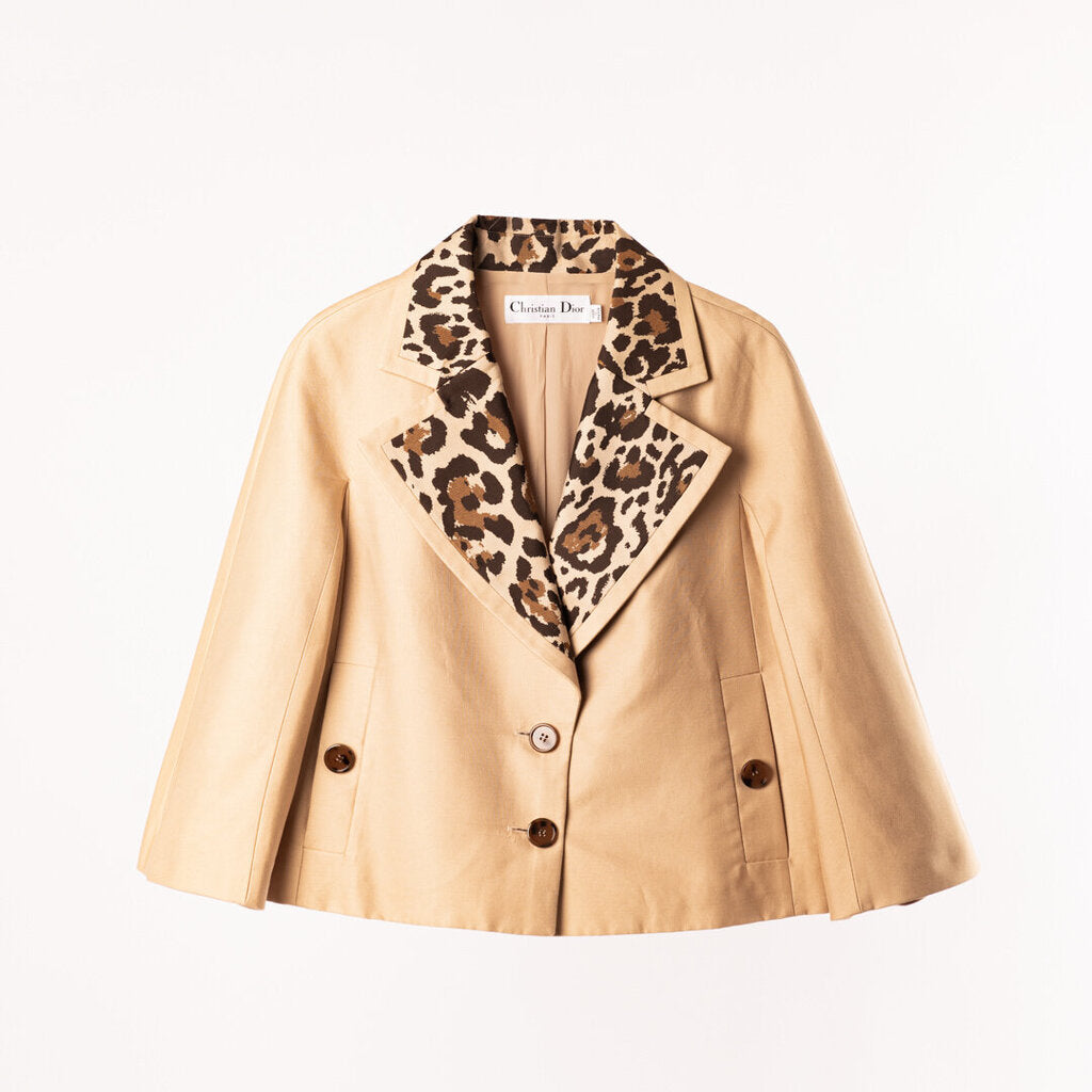 Christian Dior Beige Cotton& Silk Jacket With Leopard Lapel