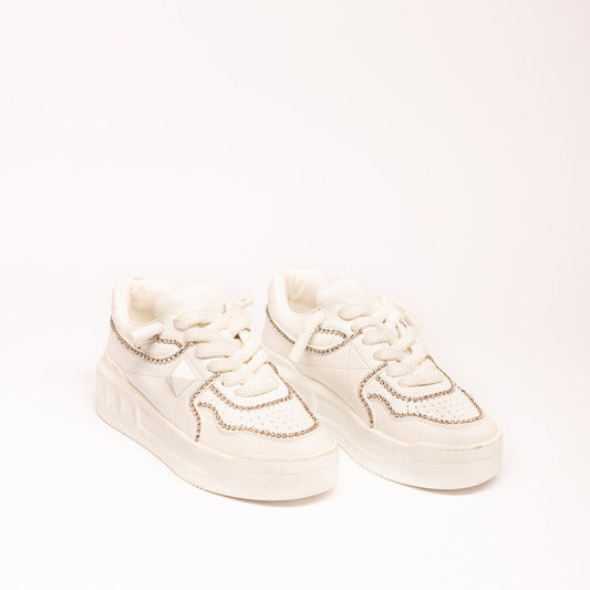 Valentino White Leather One Stud Crystal Sneaker