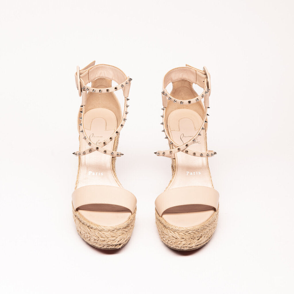 Christian Louboutin Beige Leather Spiked Espadrille Wedges