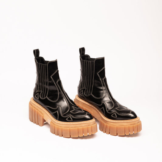 Stella McCartney Black Leather Lug Sole Boots
