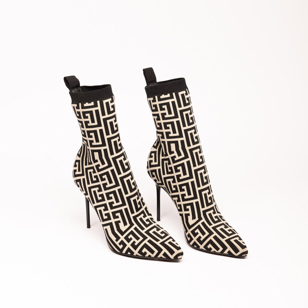 Balmain Black & Grey Knit Pointed Boots