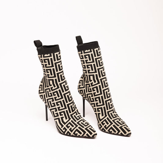 Balmain Black & Grey Knit Pointed Boots