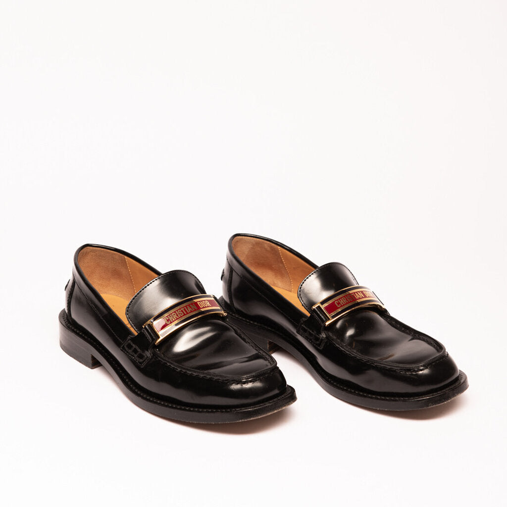 Christian Dior Black Leather Gold Hardware Loafers