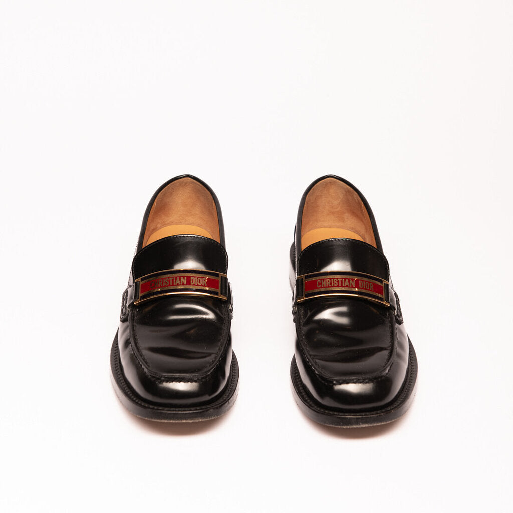 Christian Dior Black Leather Gold Hardware Loafers