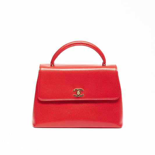 Chanel Red Leather Top Handle Bag