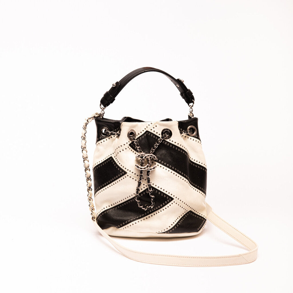 Chanel Black & White Striped Bucket Bag