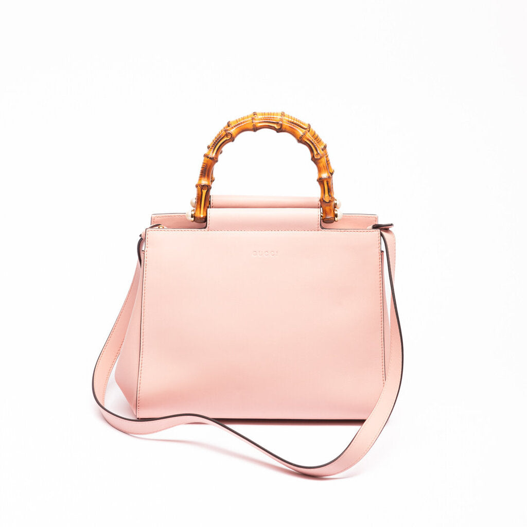 Gucci Pink Leather Bamboo 2 Way Bag