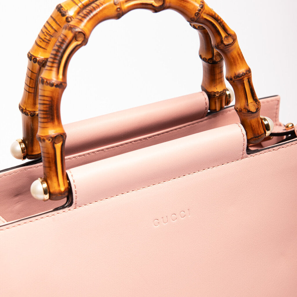 Gucci Pink Leather Bamboo 2 Way Bag