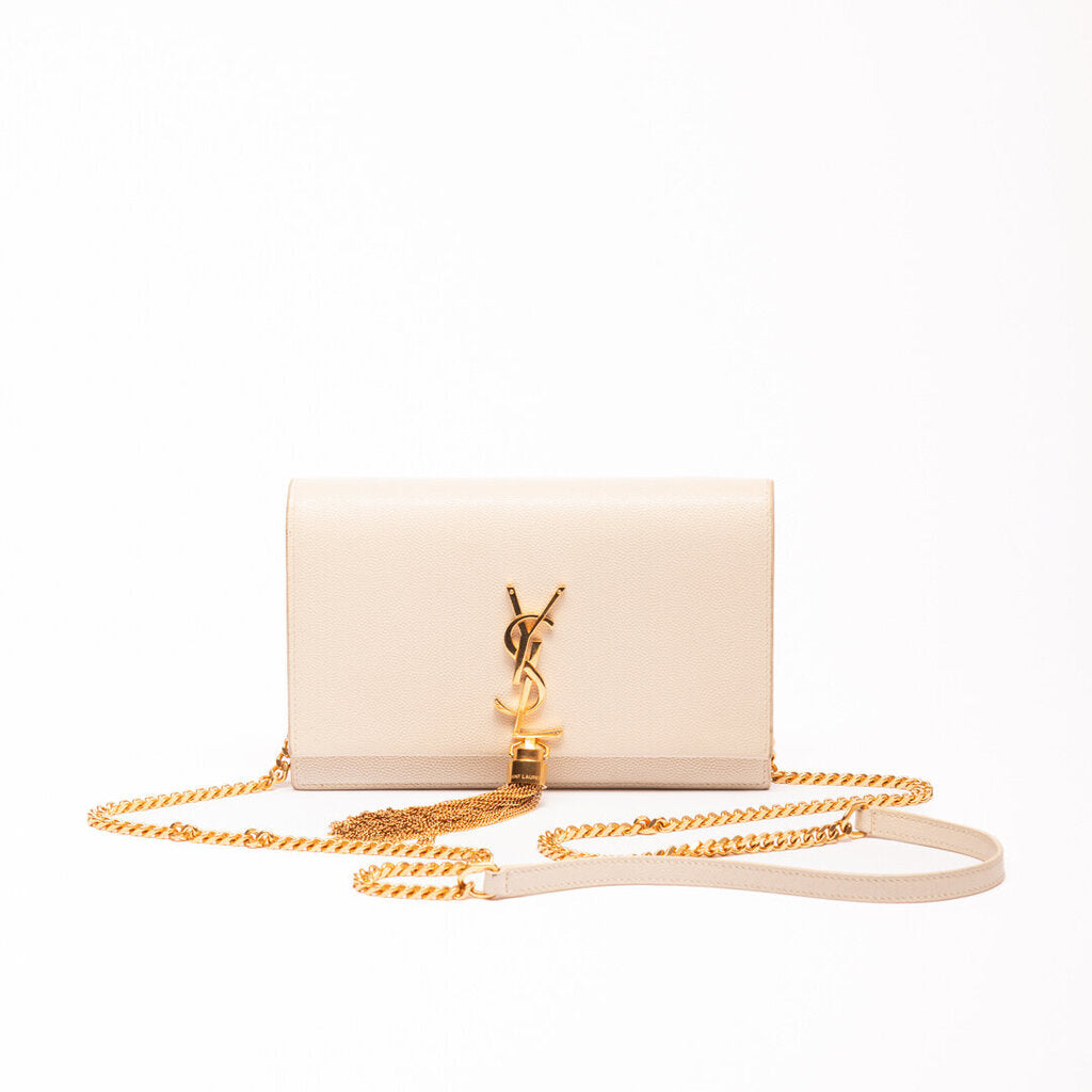 YSL Cream Logo Tassel Small Kate Crossbody