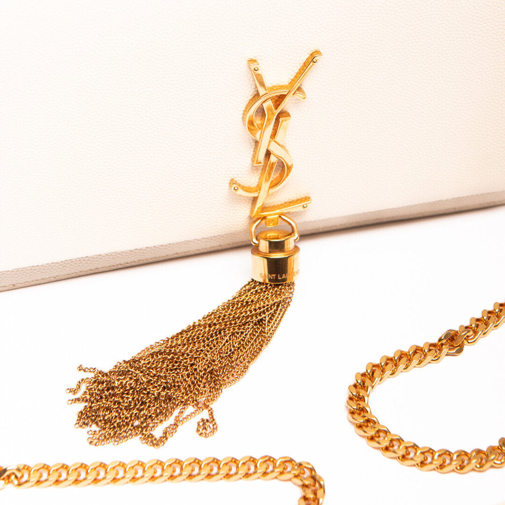 YSL Cream Logo Tassel Small Kate Crossbody