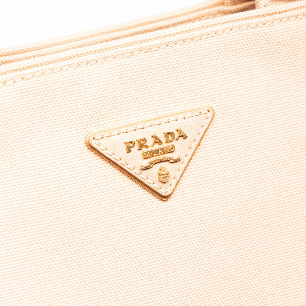 Prada Tan Canvas Embellished Dome Bag