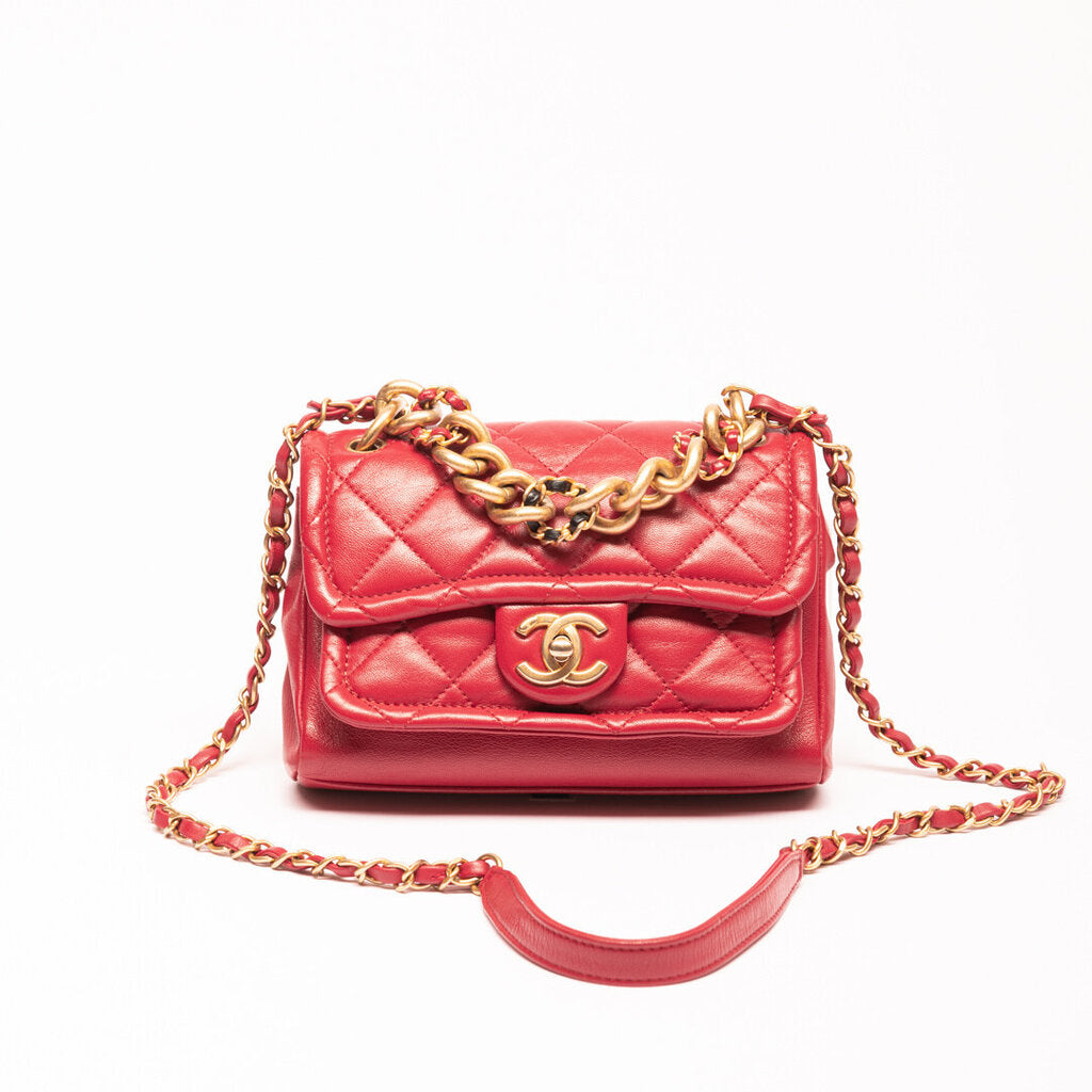 Chanel Red Quilted Mini Crossbody Flap Bag
