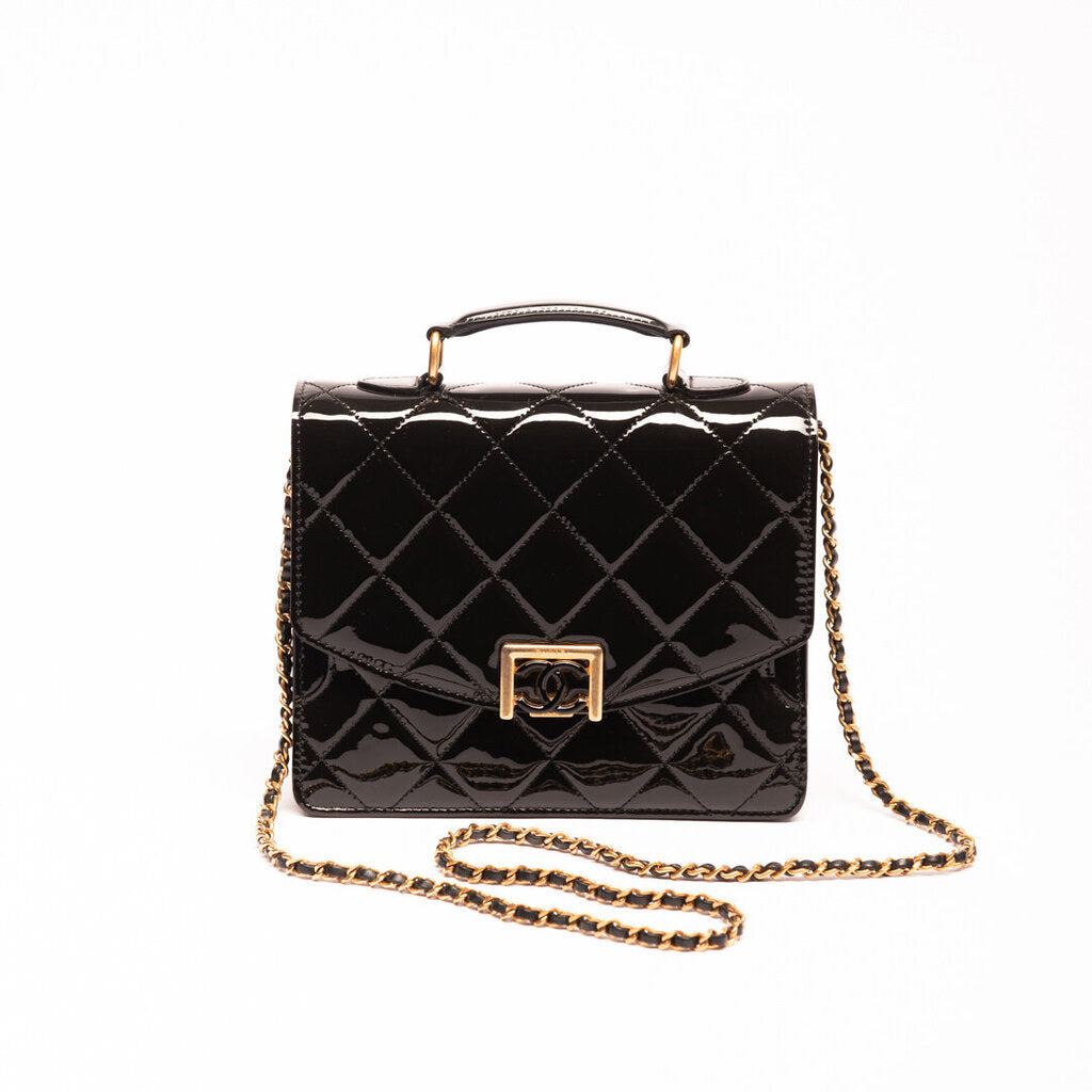 Chanel Black Patent Square Quilted Bag