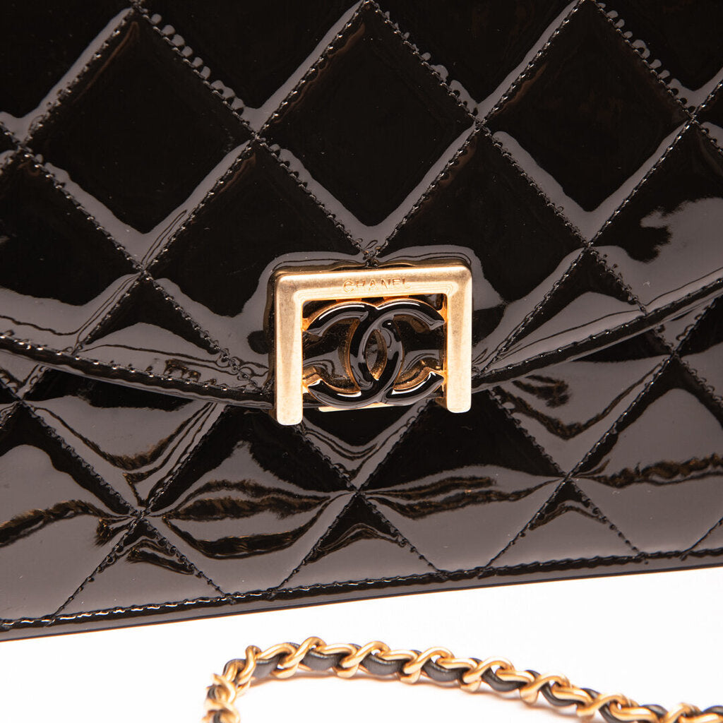 Chanel Black Patent Square Quilted Bag